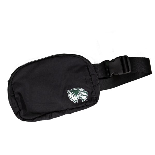 Black belt bag with UVU's logo embroidered on lower left corner, side release buckle made by Logo Brands